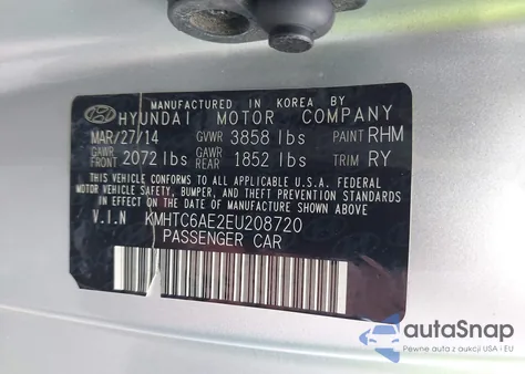 2014 Hyundai Veloster Turbo W/Blue z USA, uszkodzony, nr VIN KMHTC6AE2EU208720